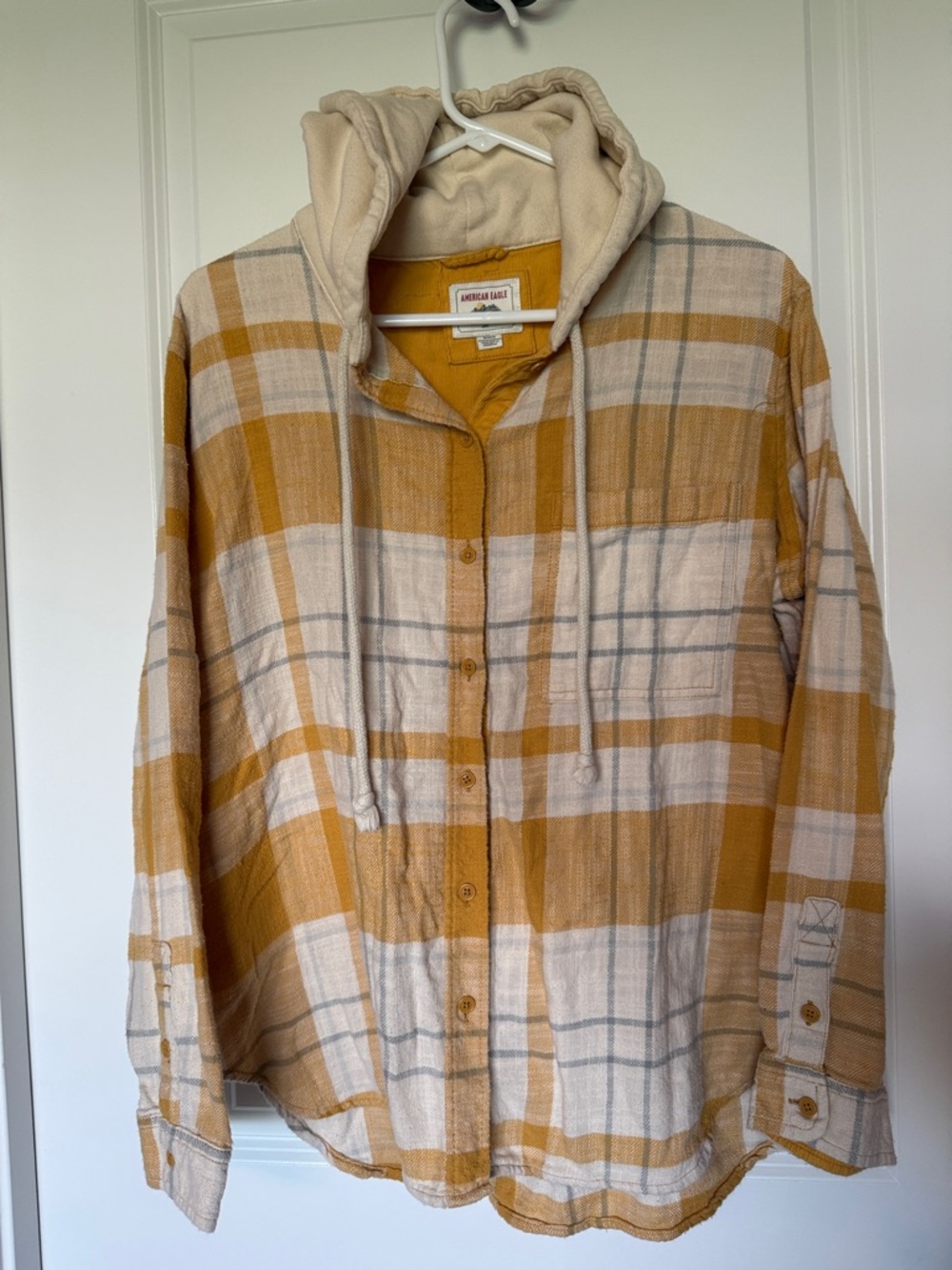 American Eagle Yellow Hooded Corduroy/flannel Shirt